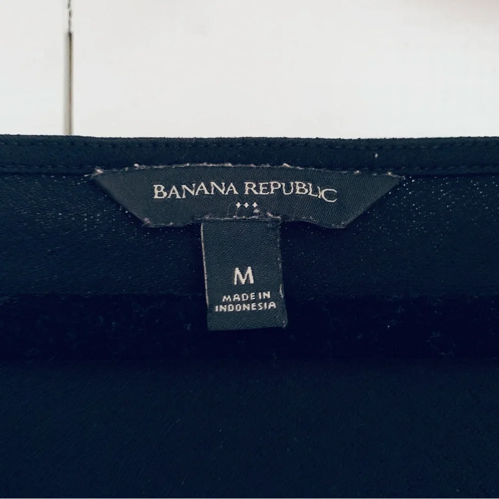 Banana Republic Black Blouse Square Neck Flowy Puff Shoulder Slit Sleeves Medium